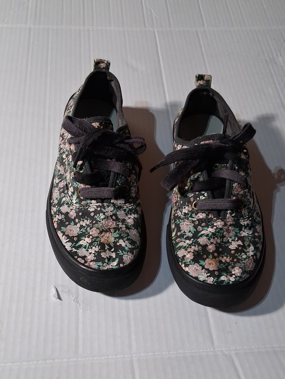 Faded Glory Black Canvas Kids Sneakers with Pink Floral Print
